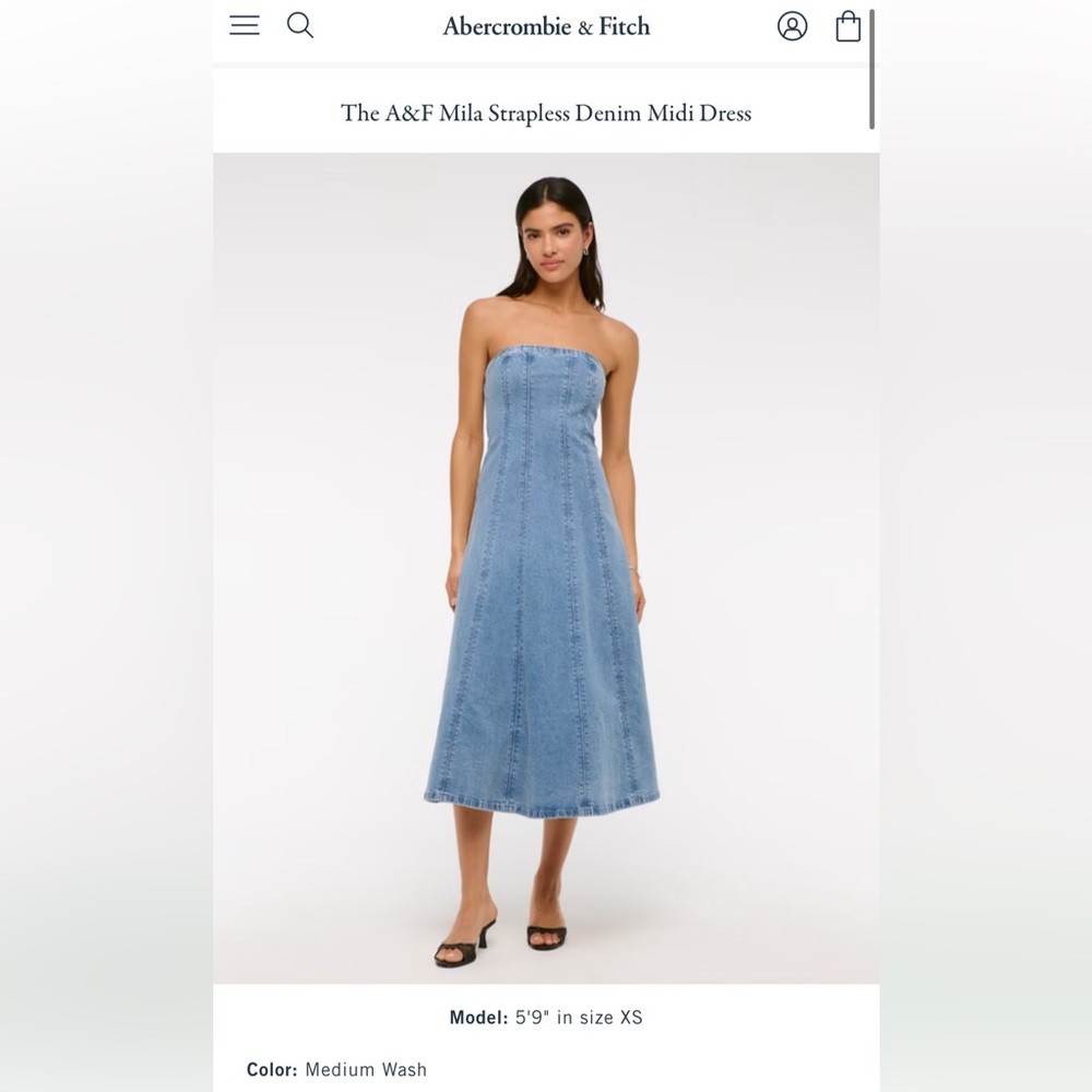 Abercrombie & Fitch Strapless Midi Denim Dress - Medium Wash Blue